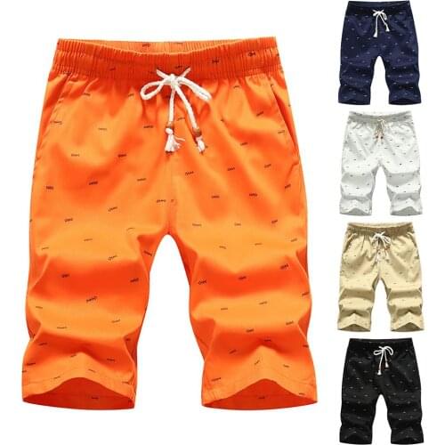 Men Casual Fishbone Print Drawstring Pockets Cotton Beach Shorts Fifth Pants