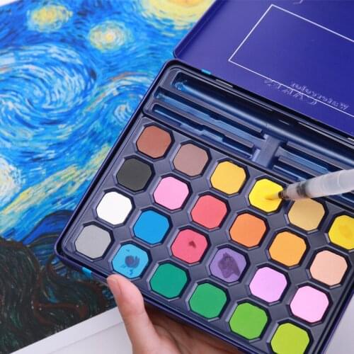 12 18 24 36 Watercolor Pigment Solid Set Hand-painted Portable Childrens Packing Art Supplies Kids School Stationery