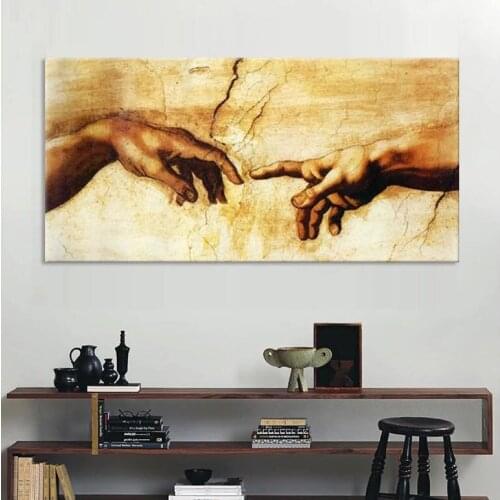 Creation of Adam Hand of god Religion wall painting famous painting 100% Hand-painted of Michelangelo Sistine Chapel For Home
