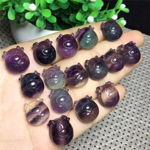 Natural polished gemstone rainbow fluorite Cattle carving crafts crystals healing for home decoration
