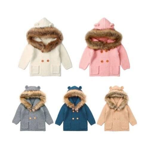 2019 New Fashion Baby Sweater Coat Cute Fur Collar Animal Hooded Knitting Baby Coat Autumn Winter Warm Clothes For Baby Girl Boy