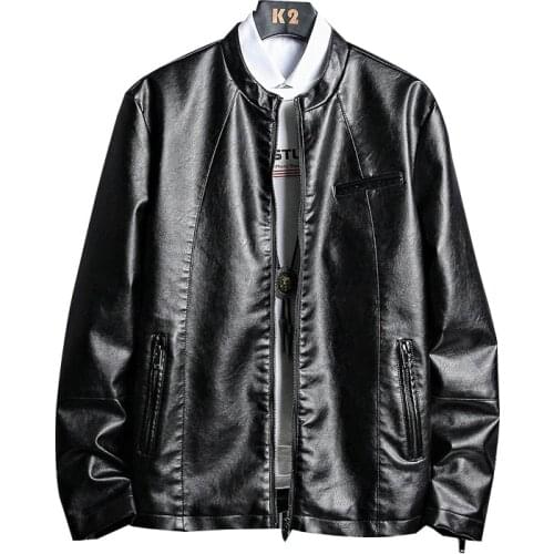 New Mens Leather Jackets Autumn Casual Motorcycle PU Jacket Biker Round Neck Coats Brand Clothing