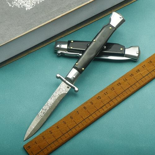 Mafia AKC Damascus steel quick-opening sharp folding knife outdoor portable self-defense pocket knife EDC tactical hunting knife
