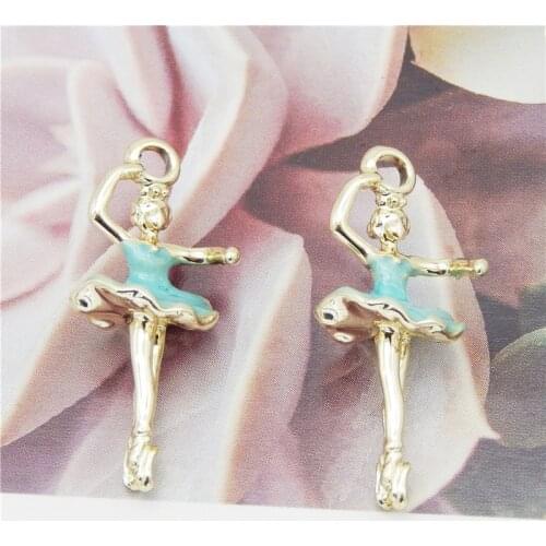 4pcs Ballet Girl Pendant Dancer Jewelry gift DIY Women Enamel Necklace charms for bracelet Earrings alloy Charm 27mm White Blue