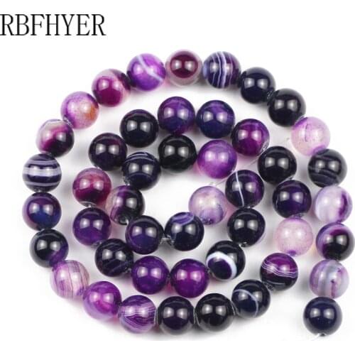 Natural Stone Beads Purple Striated Agates Onyx Beads For Jewelry Making DIY Bracelet Necklace Accessories 15'' 4/6/8/10/12mm