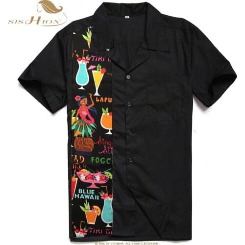 SISHION Summer Mens 50s Male Clothing ST110 Rockabilly Style Casual Cotton Blouse Mens Fifties Bowling Shirts Short Sleeve