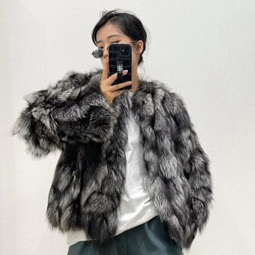 MENINA BONITA Real Fur Coat Winter Jacket Women Natural Silver Fox Fur Thick Warm Outerwear Overcoat Streetwear Fashion Luxury
