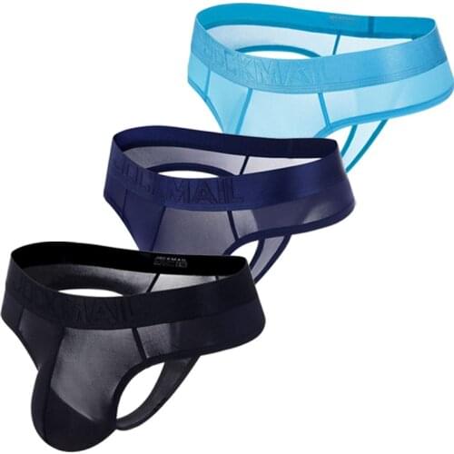 JOCKMAIL Men Bikini Briefs Ultra-thin Ice Nylon Sexy Underwear Transparent Sissy Thong G Strings Tanga Hombre Slip Ropa Gays 3PC