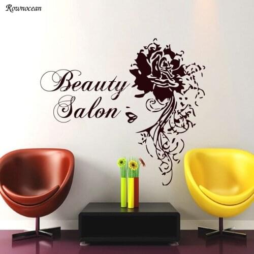 ROWNOCEAN Beauty Salon Wall Decal Woman Flowers Rattan Butterfly Vinyl Sticker Home Decor Interior Decoration For Bedroom Z177