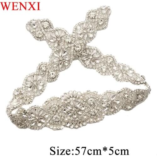 WENXI(5 pcs) Handmade Luxury Rhinestones Appliques Banding Accessory DIY For Bridal Gown Belt WX834