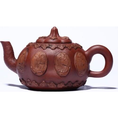 Yixing Purple Clay Teapot Handmade Teapot Raw Ore Clear Cement Pumpkin Pot Kung Fu Tea Set Teapot Household Teapot