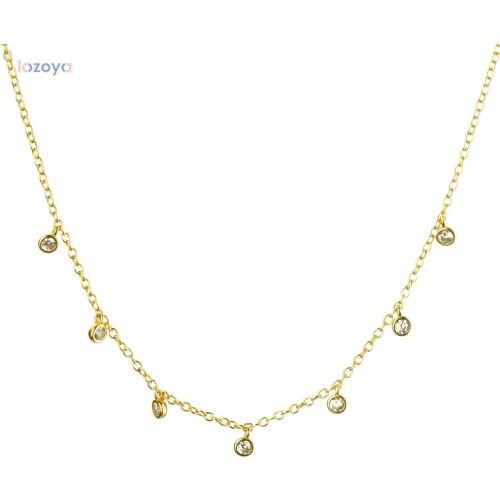 LOZOYA 925 Sterling Silver Gold Round CZ Charm Pendant Chain Choker Women Double Chain Necklace 2021 Fashion Luxury Jewelry