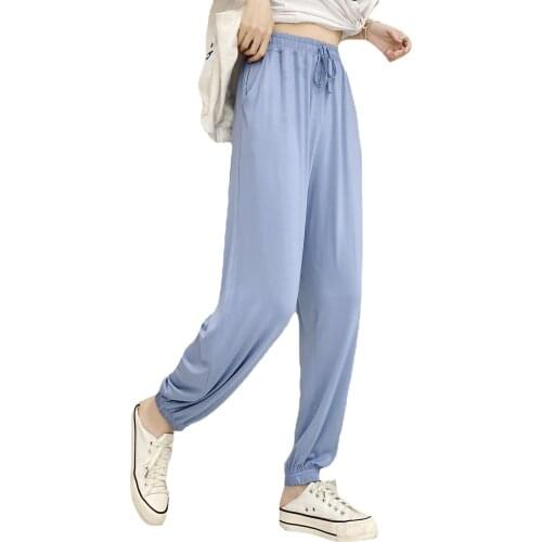 Modal Women Sleep Bottoms Large Size Solid Mosquito Pants Loose Lounge Summer Pyjamas Pant High Waist Drape Trousers M-XL