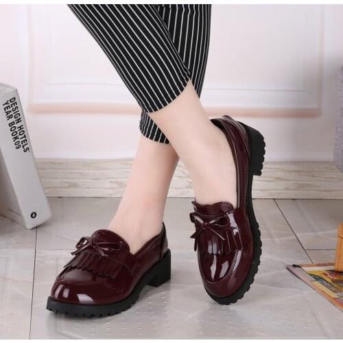 Women Bowtie Tassel Flat Spring Derby Shoes Ladies Oxfords Patent Leather Platform Slip On Female Comfort Fashion Footwear