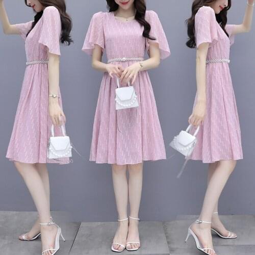Summer Slim Temperament Vestidos De Verano French Chiffon Midi Dress Elegant Dress Sukienki Na Wesele Damskie Womens Clothing