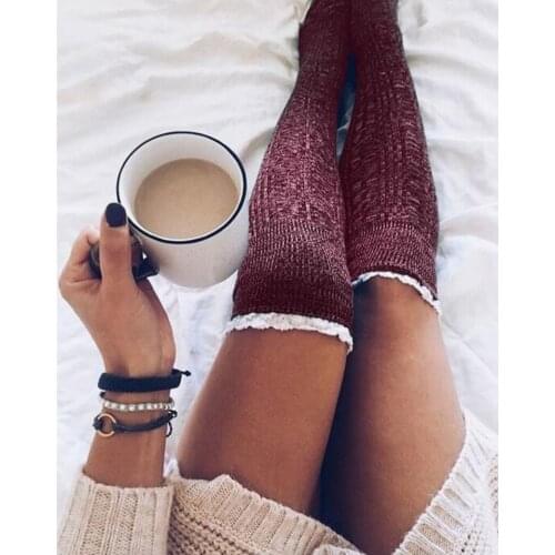 Winter 1Pair Thigh High Socks Lace Warm Socks Women Sexy Stocking Medias Pantyhose Stockings Knee High Socks