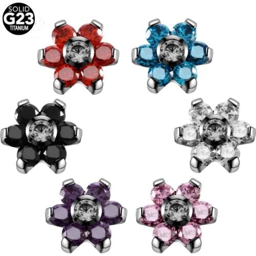 1PC G23 Solid Titanium Flower Crystal Micro Dermal Anchor Top Dermal Skin Diver Surface Piercings Hide Top Gauges BodyJewelry