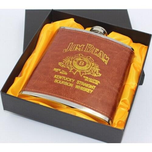 1PC Luxury 18oz Stainless Steel Russian Whiskey Hip Flask Leather Personalized Flask for Alcohol with Box as Gift JZ 1116