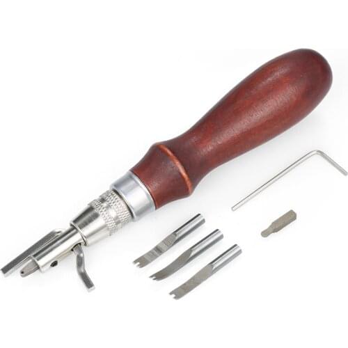 5 in 1 Professional Pro Stitching Groover Creasing Edge Beveler DIY Leathercraft Sets Leather Wood & Steel Hand Tool