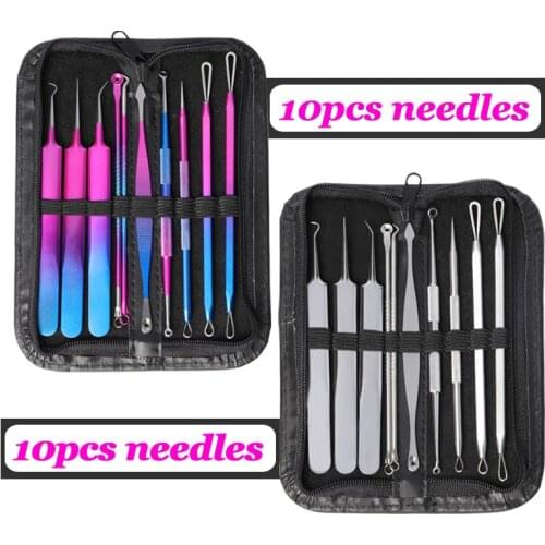 7/10pcs Blackhead Remover Comedone Extractor Tool Nose Acne Removal Whitehead Tweezer Beauty Facial Pimple Popper Tools Kit Set