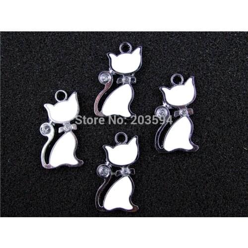 AE443 Mix Color 20Pcs Alloy Metal Enamel Cat Charms Pendants 30x19mm