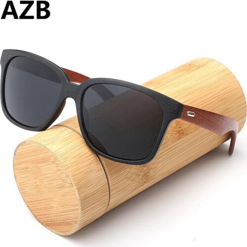 AZB Polarized Bamboo Sunglasses Men Wooden Sun Glasses Women Brand Designer Black Brown Wood Glasses Oculos de sol masculino