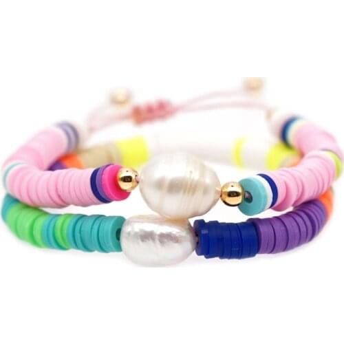 GO2BOHO Bracelet Bracelets For Women Gift Bijoux Femme Pulseras Jewellery Freshwater Pearl Beads Vinyl Heishi Disc Handmade