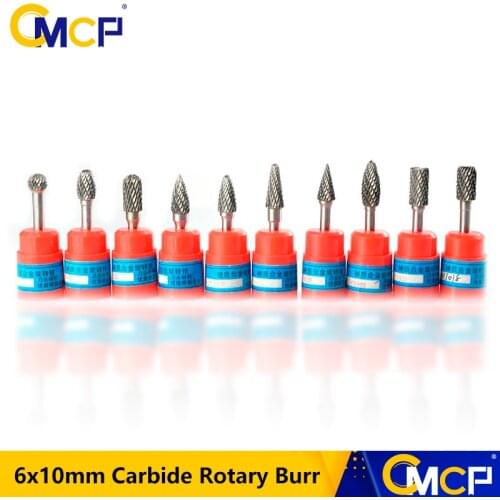 CMCP 6mm Shank Tungsten Carbide Rotary Burr 10mm Diameter Double Cut Rotary File For Dremel Rotary Aeecssories Tools