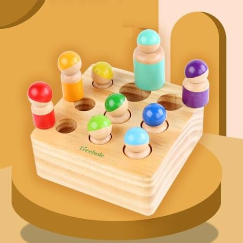 Wooden Toys Baby Montessori Toy Set Pulling Wood Doll Shape Matching Size Cognition Montessori Educational Toy Wooden Toys Baby
