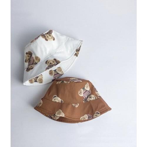 Childrens Fisherman Hat Baby Bucket Hat Bear Cartton Boys And Girls Sunshade Baby Caps Kids Topee