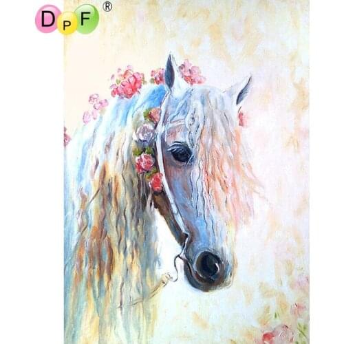 DPF 5D Round full Diamond painting horse head flowers Cross Stitch Diamond Embroidery Needlework diamond Mosaic decor crafts