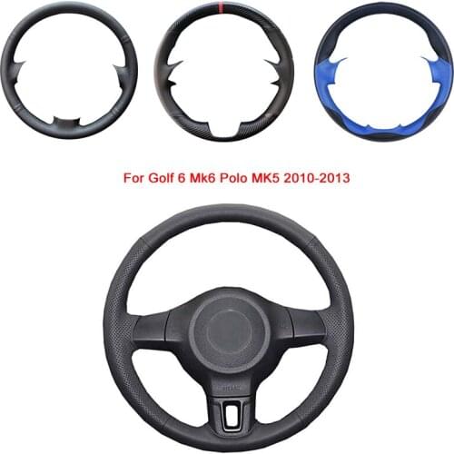Breathable Punch Hand-Stitched Black Artificial Leather Car Steering Wheel Cover For Volkswagen Golf 6 Mk6 VW Polo MK5 2010-2013