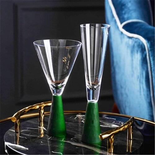 European Emerald-Green Tableware Crystal Wine Glass Gilded Wine Glass Party Frosted Pedestal Champagne Glass Business Wine Cup