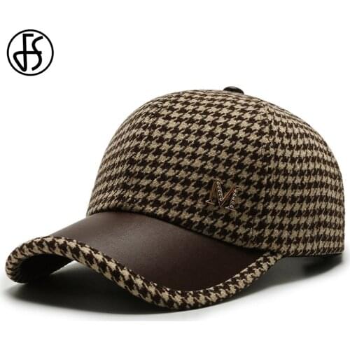 FS 2021 Black Brown Houndstooth Baseball Caps For Men Women Retro British Style Plaid Hat Summer Trucker Cap Gorras Hombre