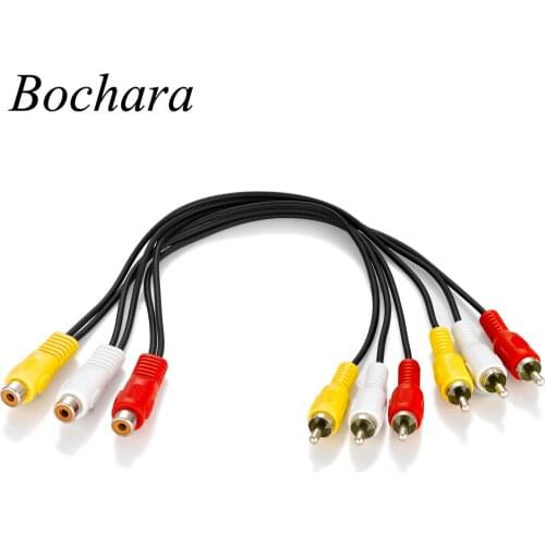 Bochara 30cm 3RCA Female to Dual 3RCA Male Audio and Video Splitter Cable For TV