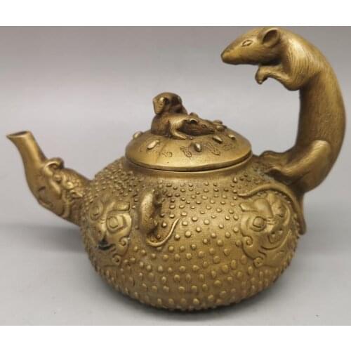 China brass archaize mouse teapot crafts statue