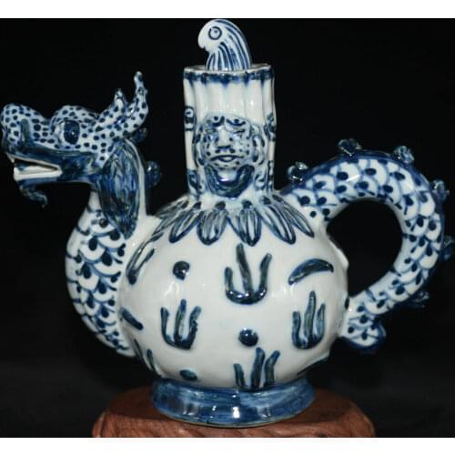 Chinese Antique Handmade Dragon design Blue and White Porcelain flagon KangXi