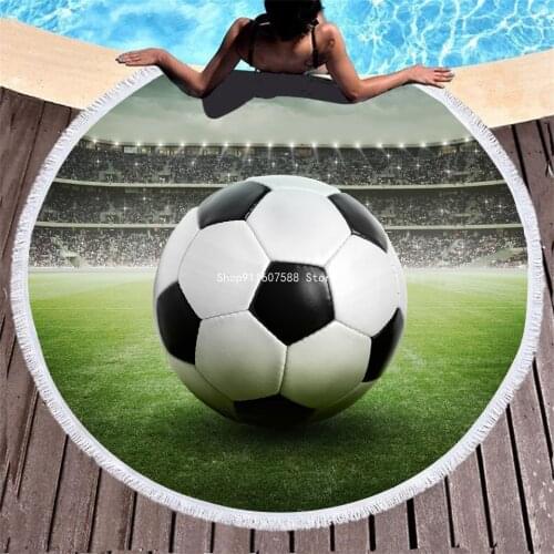 3D Soccer Football Microfiber boys kids Round Beach Towel Beach Towel Blanket Bath Towel Thicker Yoga Mat Tapestry Home Decor