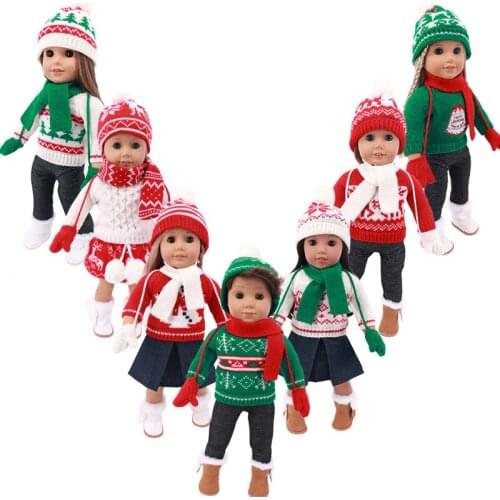 Doll 2021 New Christmas Sweater Doll Girl Clothes+ Pants+Hat 18-Inch Doll , Christmas Girl Gift(Shoes are not Included)
