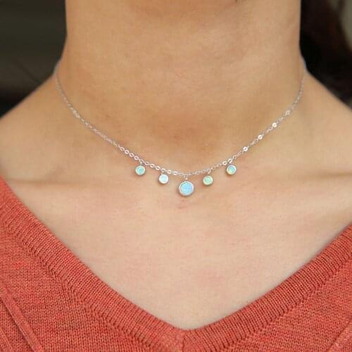 Fashion elegent necklace pendent fire opals drops dangle opals jewelry charm women bohemia choker 925 sterling silver necklaces