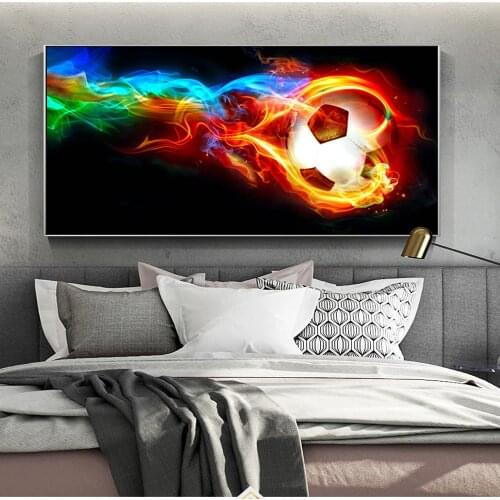 Soccer Ball On Fire Rainbow Modern Wall Posters And Prints Football Abstract Wall Art Canvas Paintings For Living Room Cuadros