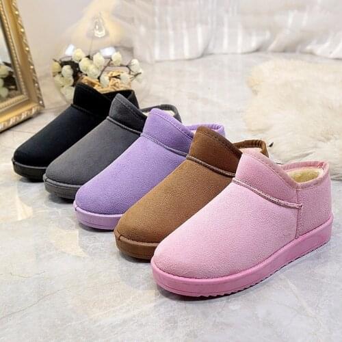 New Cheap women snow ankle boots warm winter shoes short plush solid purple black gray pink brown slip on round toe fashion boot