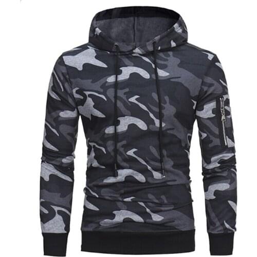 New Mens Camouflage Hoodies Running T-Shirts Male Hooded Running T-Shirts Side Zipper Men Fitness Sportswear Hoodies Plue Size