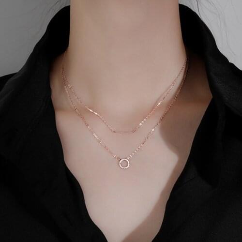 Zircon Circle Necklace for Women Double Layer Clavicle Chain Necklace Gifts 2021 New