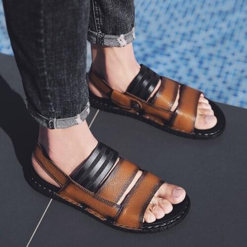 Piel praia man sandles plastic sandals leather mens couro para size male s shoes plage sandales big footwear rubber shoe homme