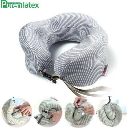 PurenLatex Slow Rebound Pressure Memory Foam U Shape Travel Pillow for Airplane U Shape Cervical Neck Pillow Support with Lock