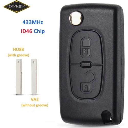 DIYKEY Remote Flip Folding Car Key for Peugeot 307 207 107 308 3008 407 407 607 for Citroen C2 C3 C4 C5 C6 C8 433MHz ID46 Chip