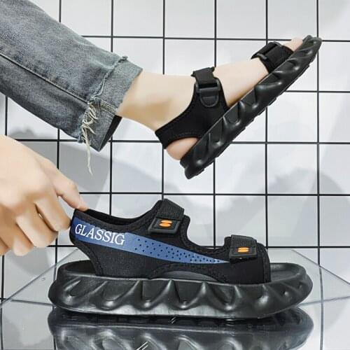 Lightweight Sandals Men Summer Outdoor Sandals Open-toe Flat Slippers Mens Flip Flops Velcro Casual Roman Sandals Men Sandalias