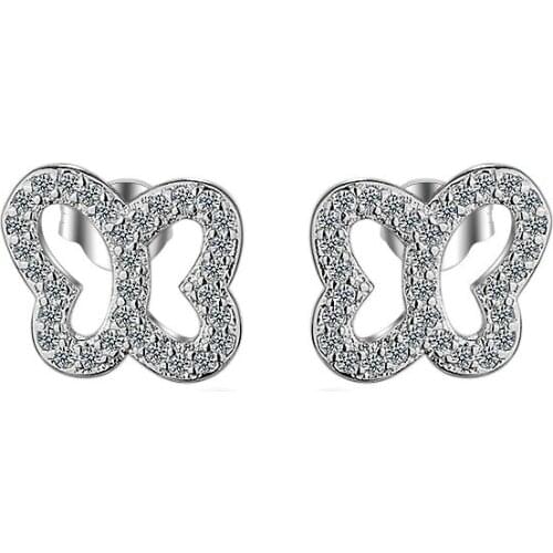 Stud Earring 2017 New Hot Sell Fashion Bowknot Design Shiny Zircon 925 Sterling Silver Earrings for Wowem Jewelry Christmas Gift