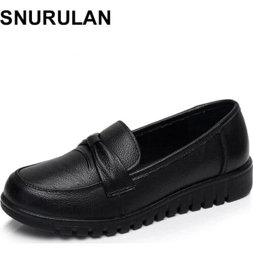 SNURULANNew Arrival Women Genuine Leather Flat Shoes for Mother, Pregnant women Grandma Shoes Ladies loafers sapato feminino